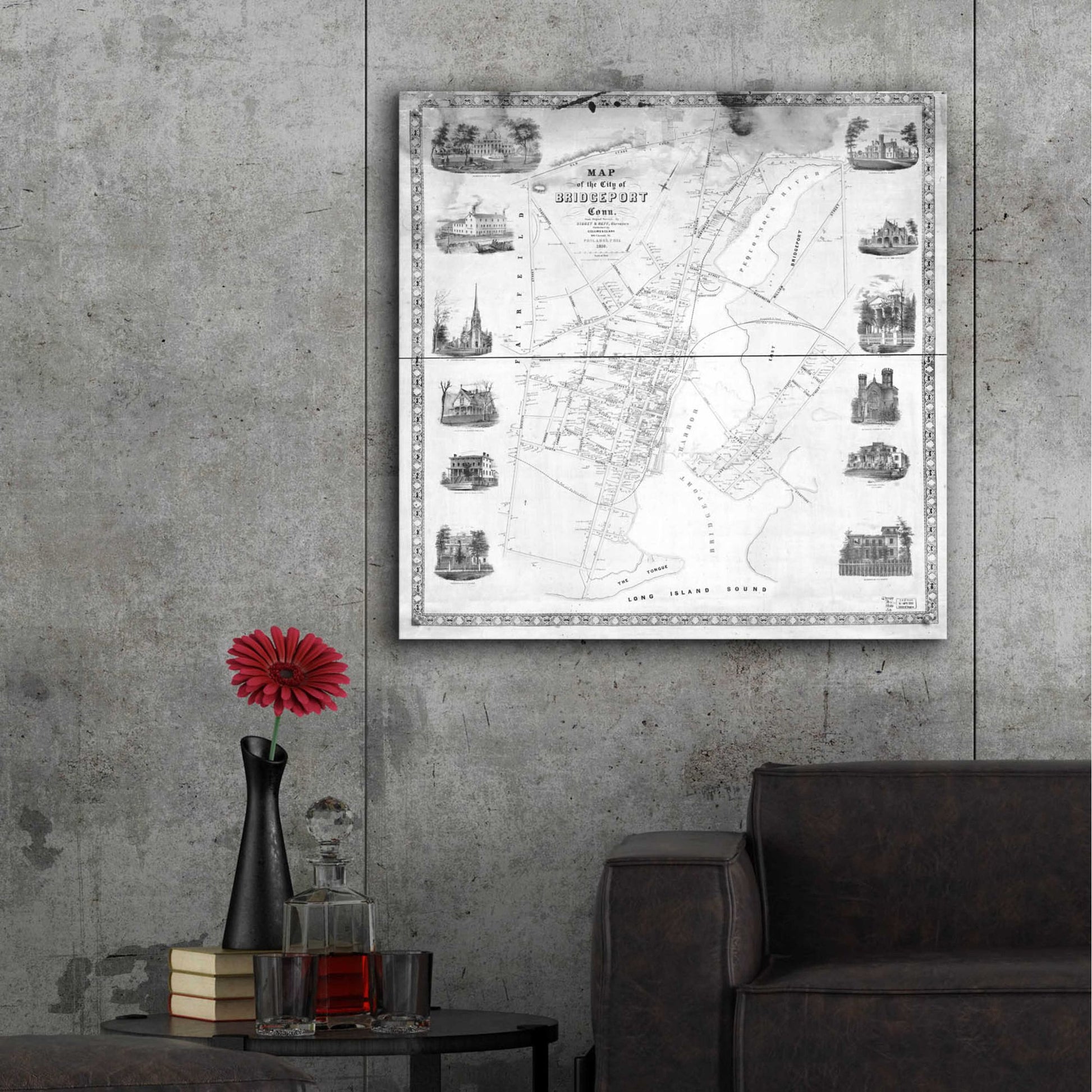 Epic Art 'Map of Bridgeport, CT 1850' by  Epic Graffiti Portfolio, Acrylic Glass Wall Art,36x36