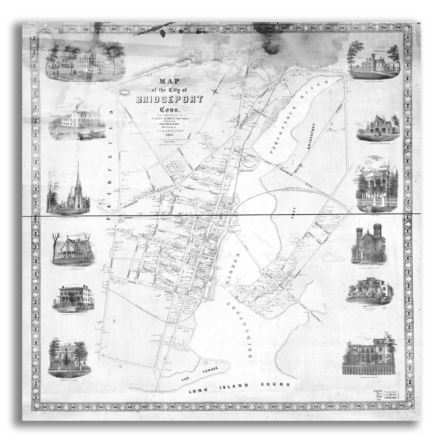 Epic Art 'Map of Bridgeport, CT 1850' by  Epic Graffiti Portfolio, Acrylic Glass Wall Art