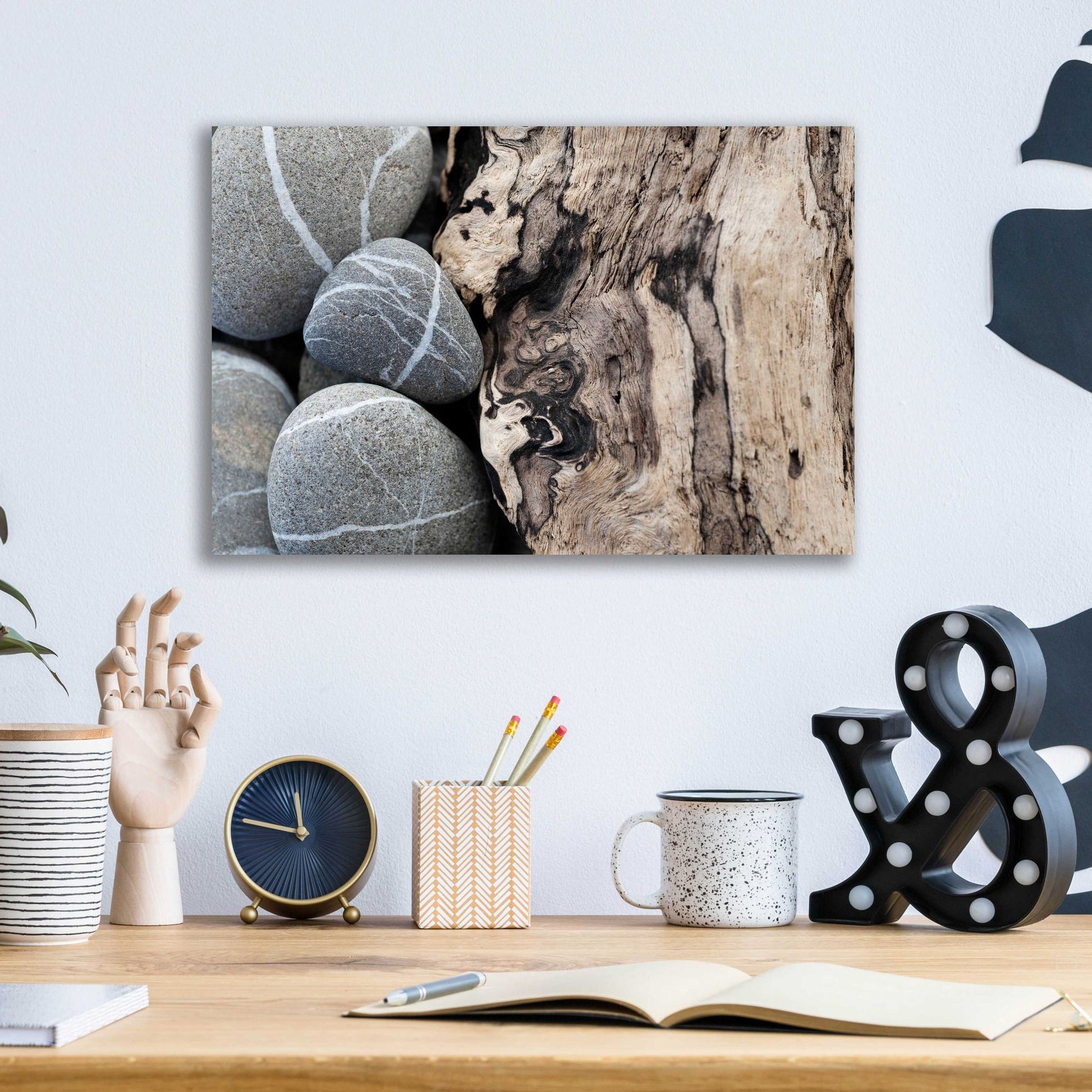 Epic Art 'Dirftwood and Beach Stones' by Elena Ray, Acrylic Glass Wall Art,16x12