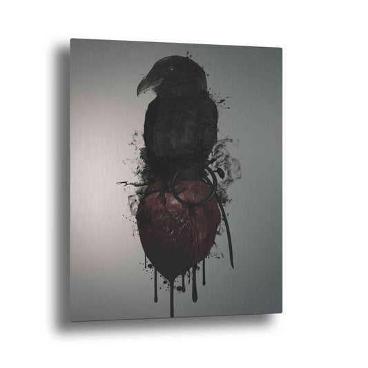Epic Art "Raven and Heart Grenade" by Nicklas Gustafsson, on Brushed Aluminum