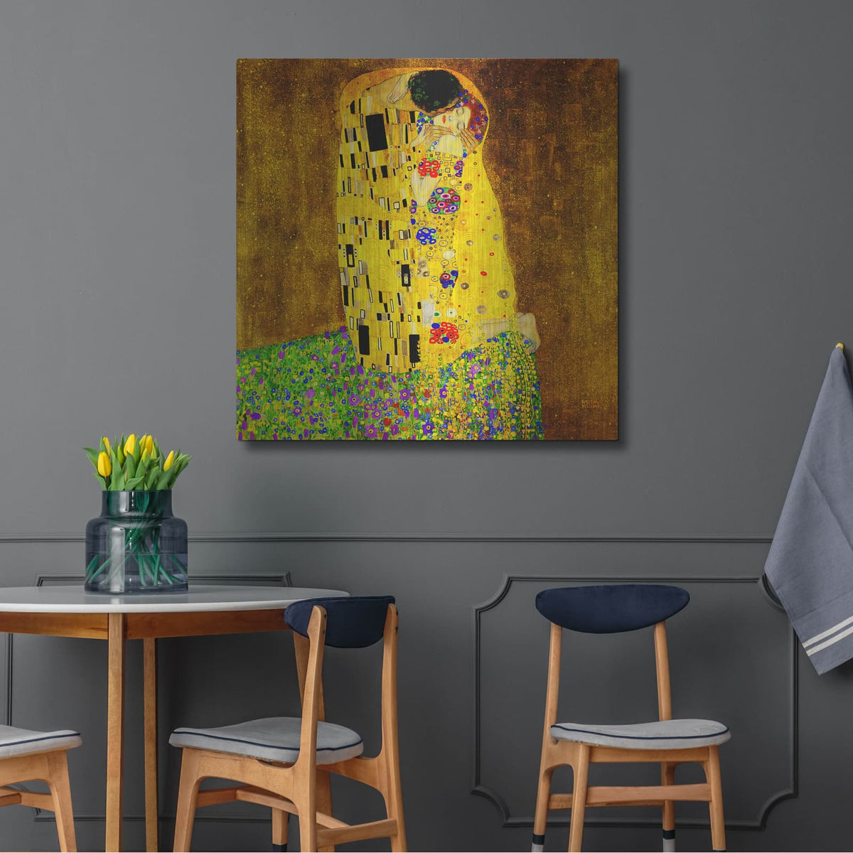 'The Kiss' by Gustav Klimt – Metal Wall Art, 36x36 room view