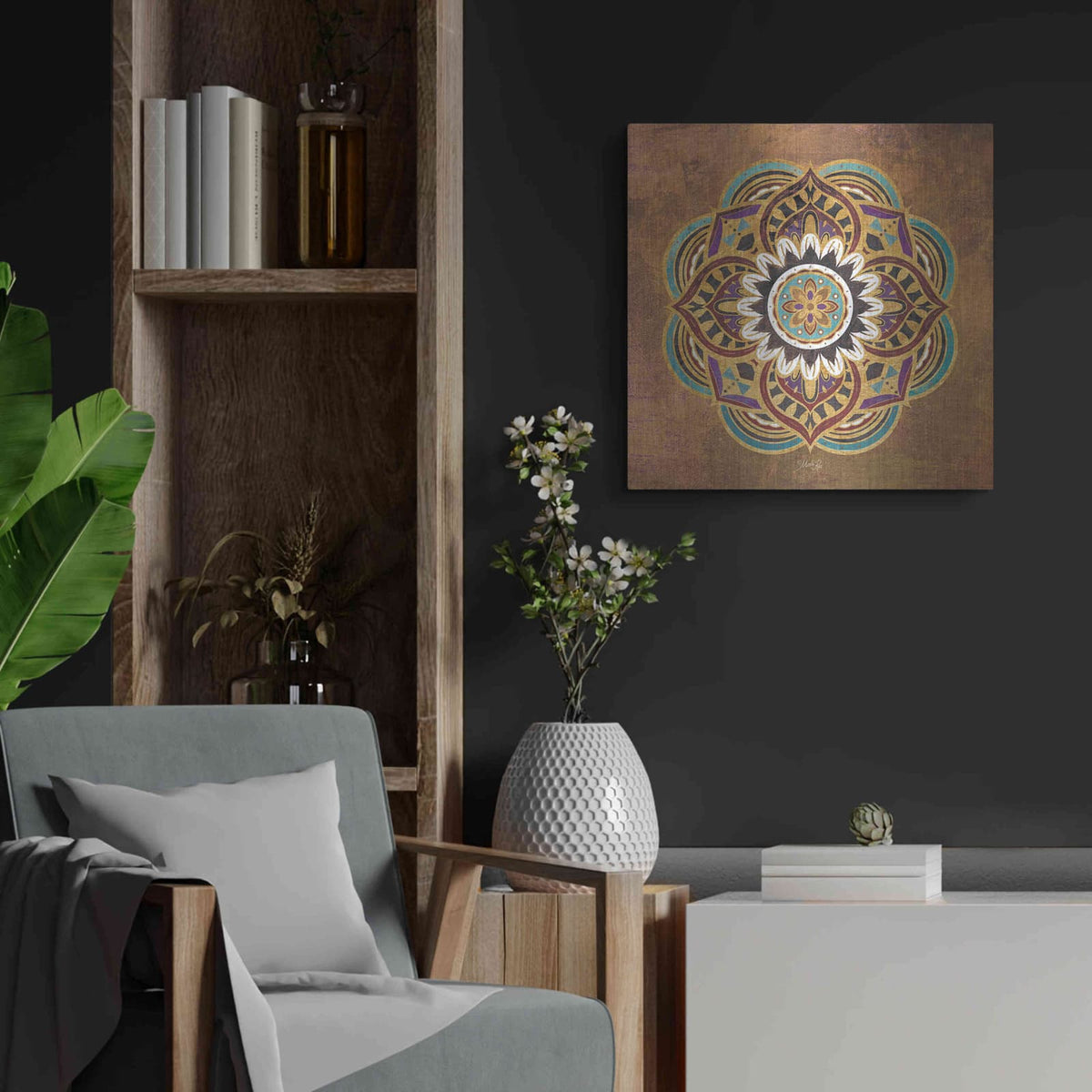 'Boho Medallion II' by Marla Rae – Metal Wall Art, 24x24 room view