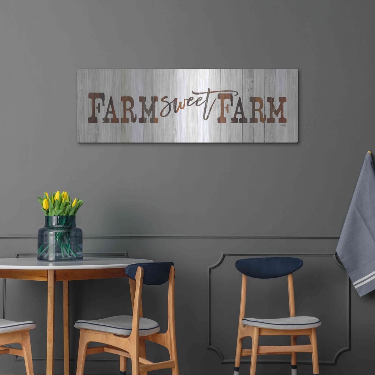 'Farm Sweet Farm' by Marla Rae – Metal Wall Art, 48x16 room view