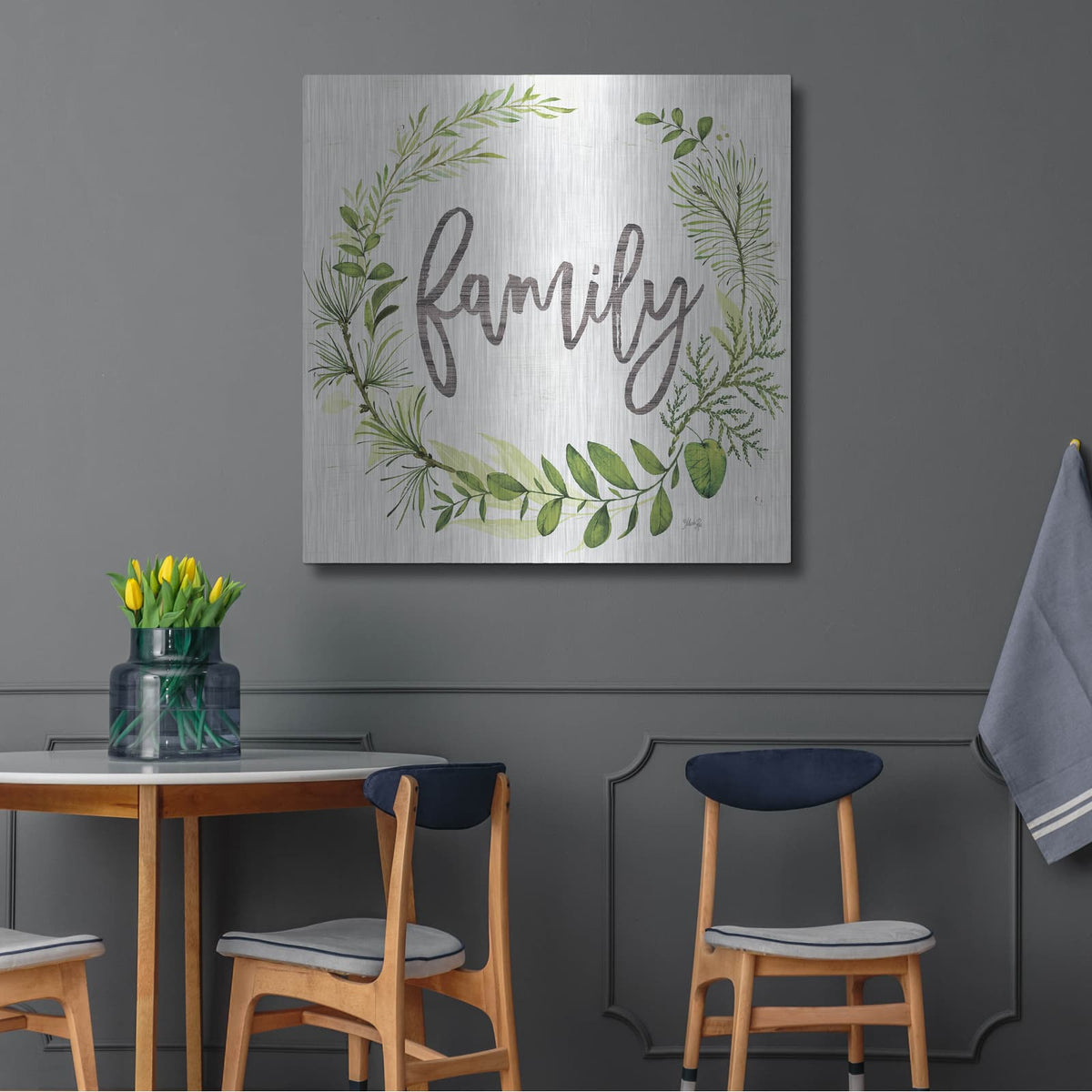 'Family Greenery Wreath' by Marla Rae – Metal Wall Art, 36x36 room view