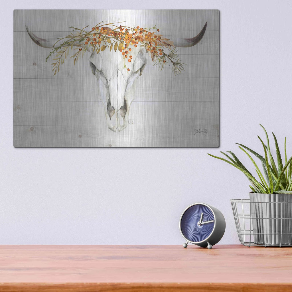 'Fall Steer Skull' by Marla Rae – Metal Wall Art, 16x12 room view
