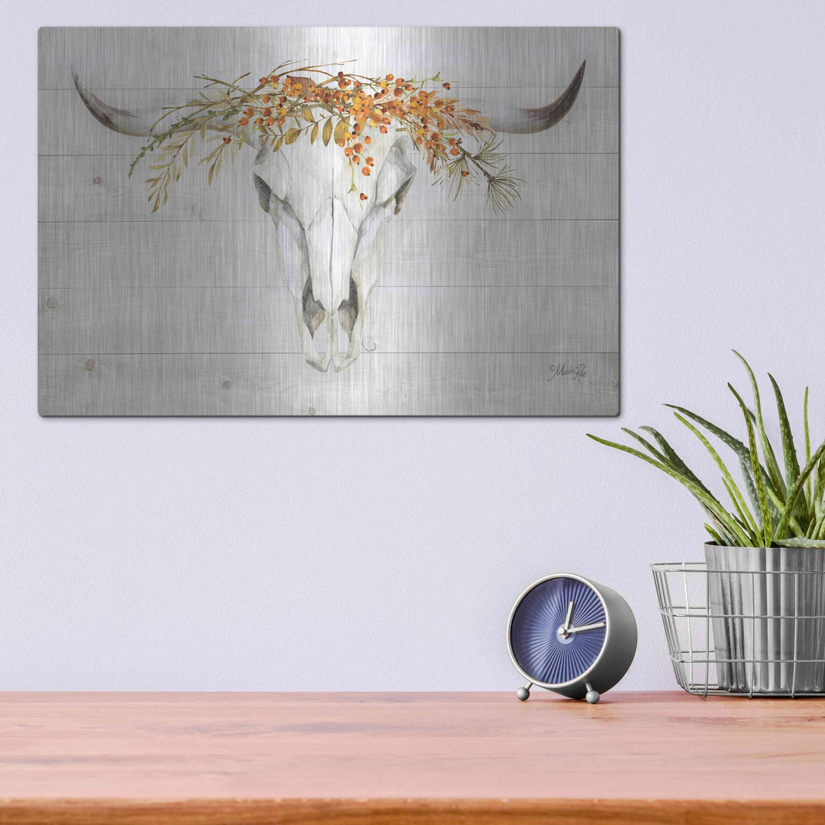 'Fall Steer Skull' by Marla Rae – Metal Wall Art, 16x12 room view