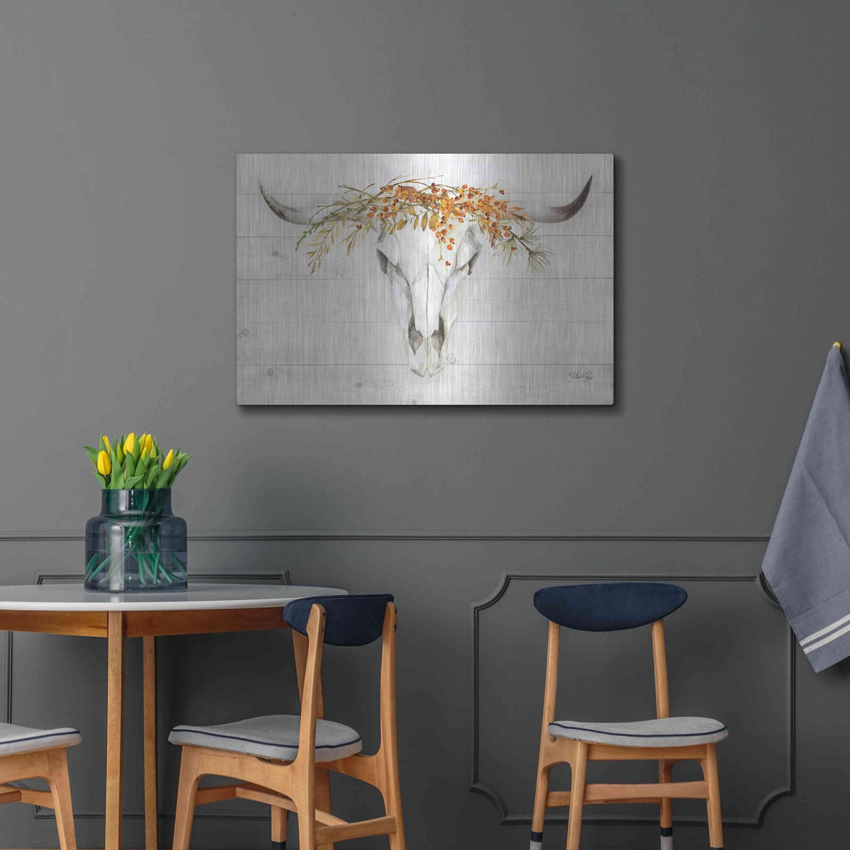 'Fall Steer Skull' by Marla Rae – Metal Wall Art, 36x24 room view