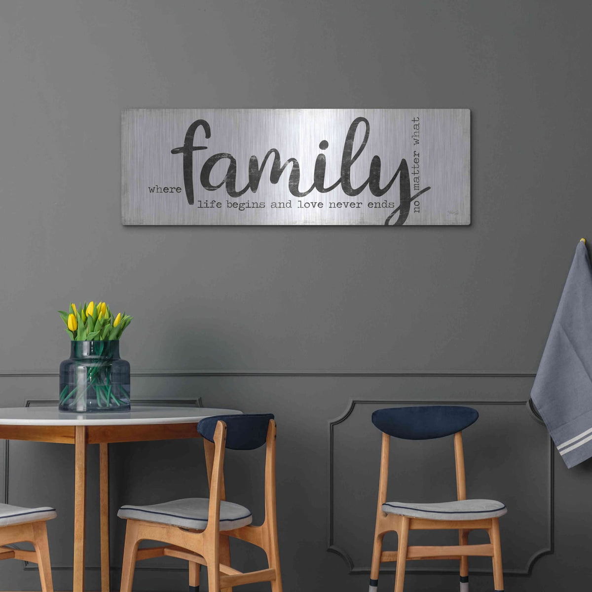 'Family Where Life Begins' by Marla Rae – Metal Wall Art, 48x16 room view