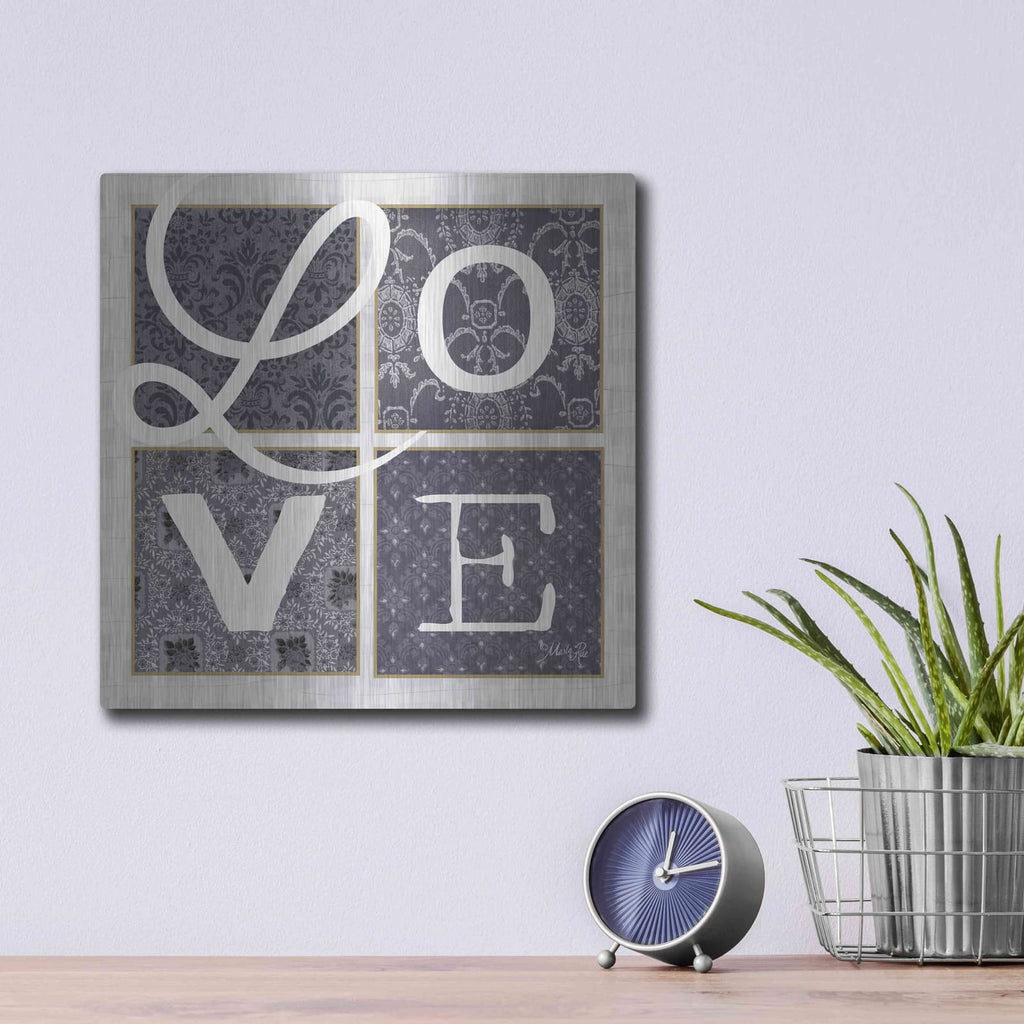 'LOVE Squared in Gray' by Marla Rae – Metal Wall Art, 12x12 room view