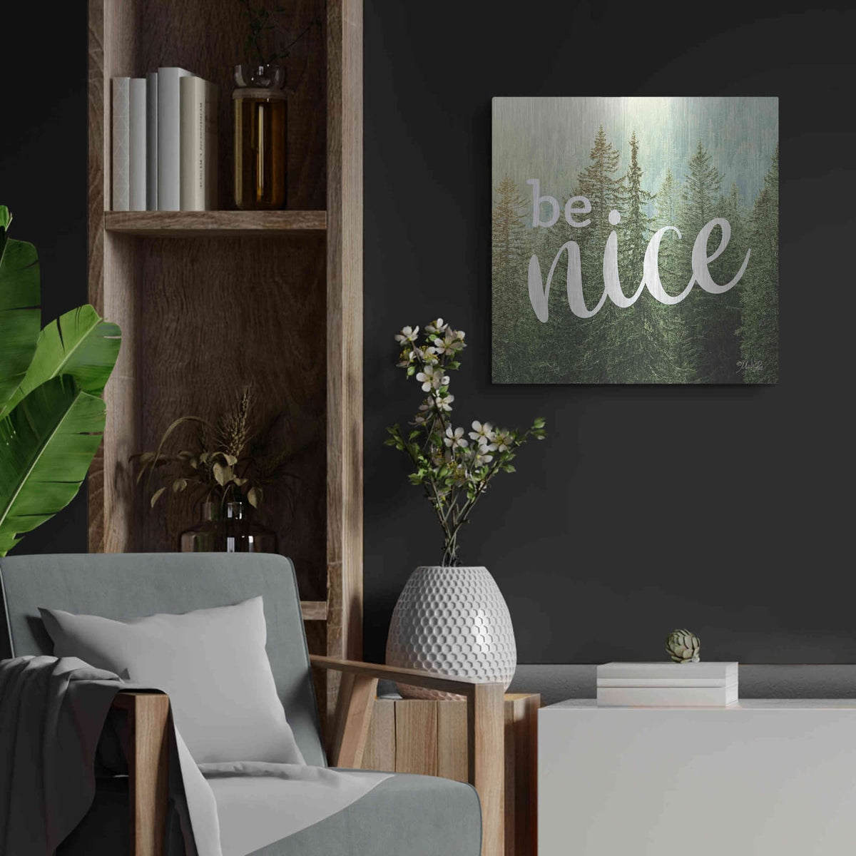 'Be Nice' by Marla Rae – Metal Wall Art, 24x24 room view