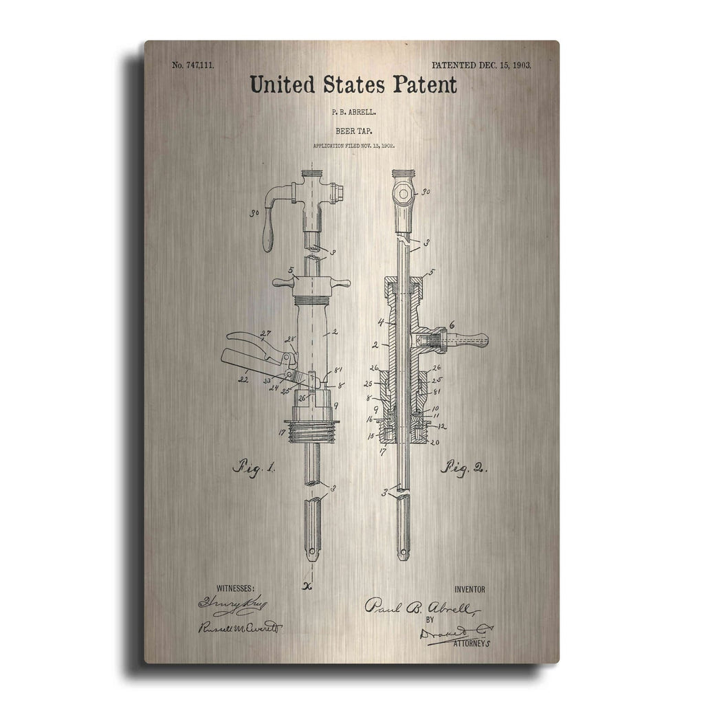 'Beer Tab Vintage Patent Blueprint' – Metal Wall Art