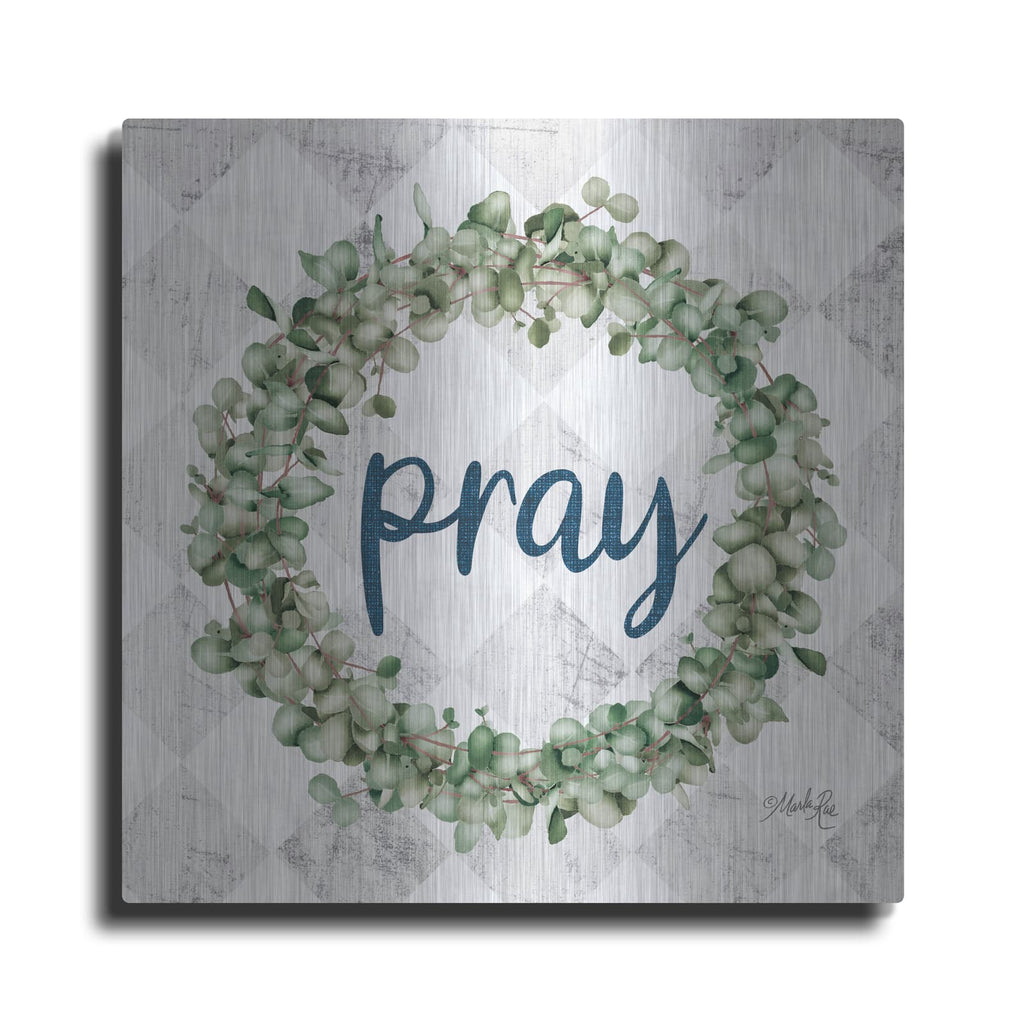 'Pray Eucalyptus Wreath' by Marla Rae – Metal Wall Art