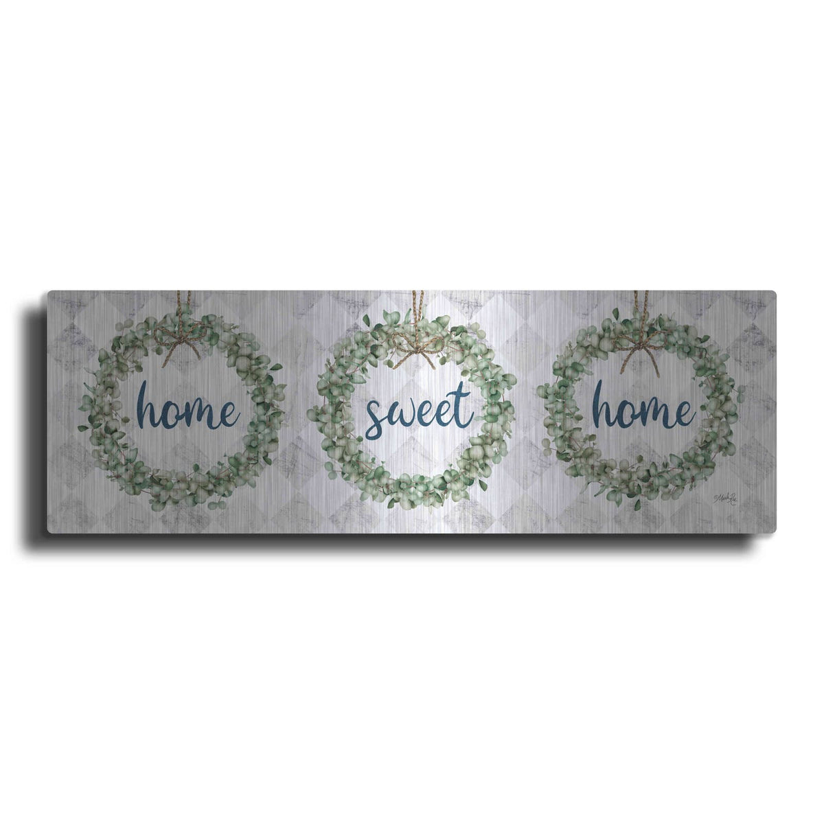 'Home Sweet Home Eucalyptus Wreaths' by Marla Rae – Metal Wall Art
