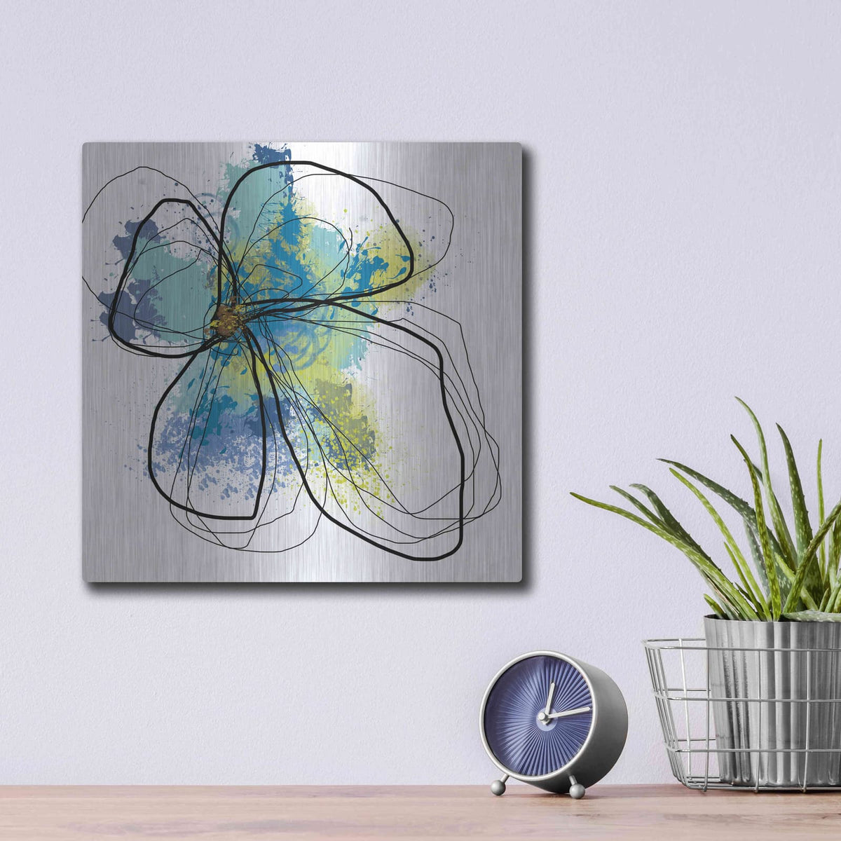 'Azure Petals I' by Jan Weiss – Metal Wall Art, 12x12 room view