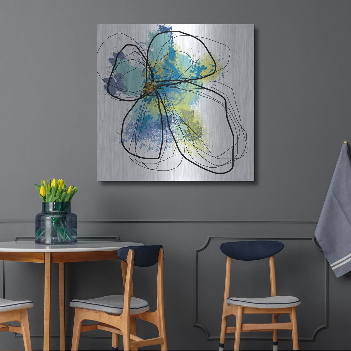 'Azure Petals I' by Jan Weiss – Metal Wall Art, 36x36 room view