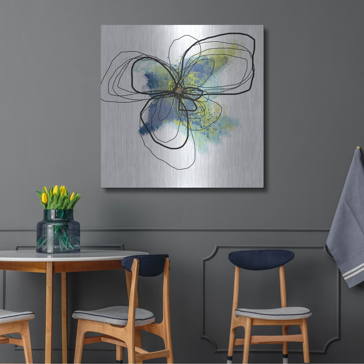'Azure Petals II' by Jan Weiss – Metal Wall Art, 36x36 room view