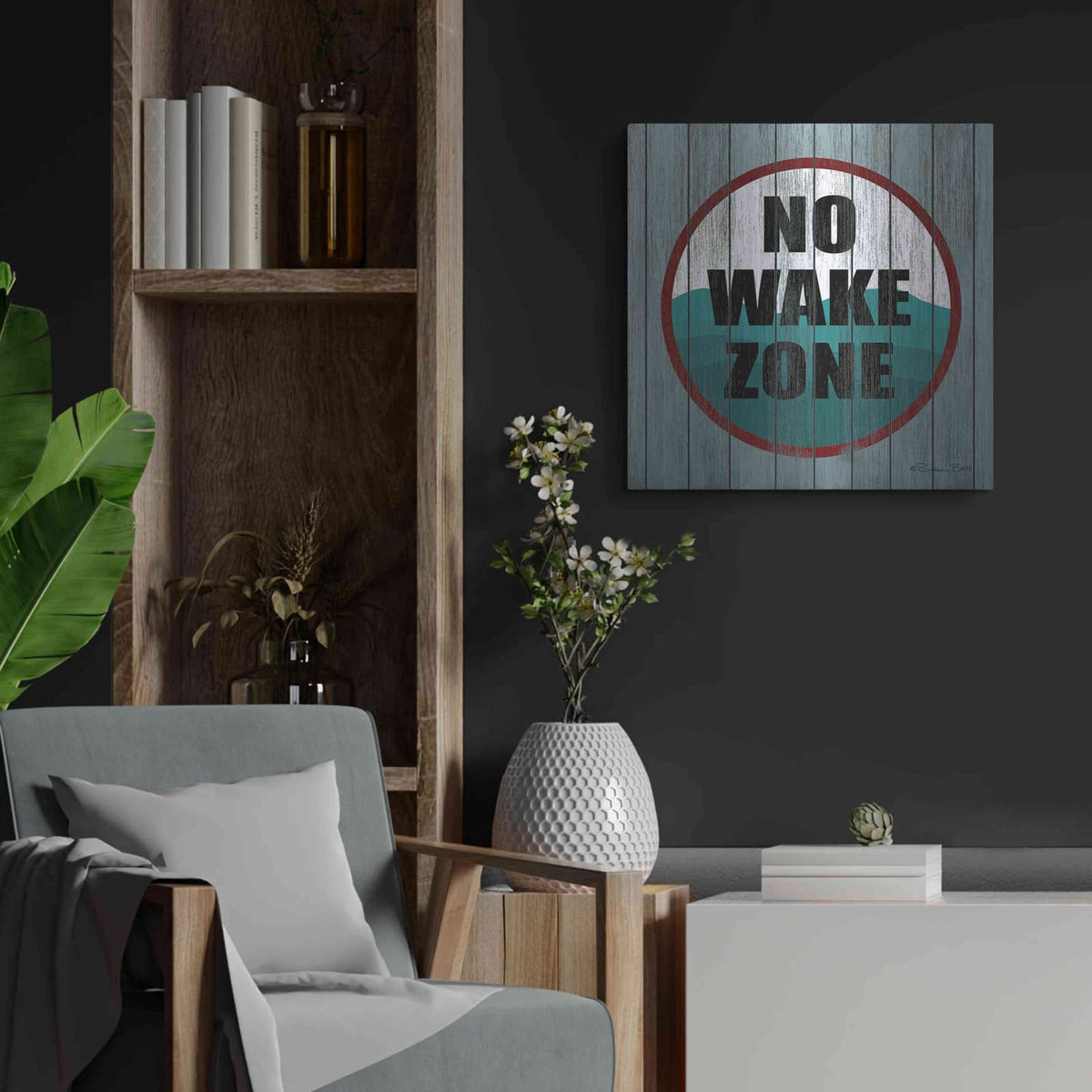 'No Wake Zone' by Susan Ball – Metal Wall Art, 24x24 room view