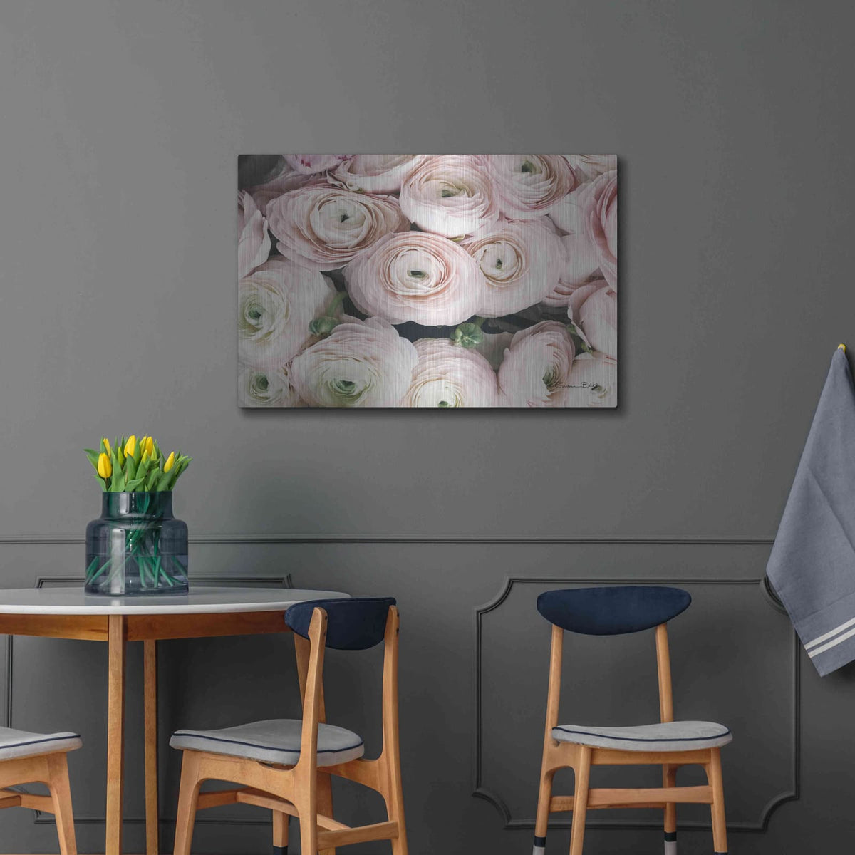 'Soft Pink Ranunculus' by Susan Ball – Metal Wall Art, 36x24 room view