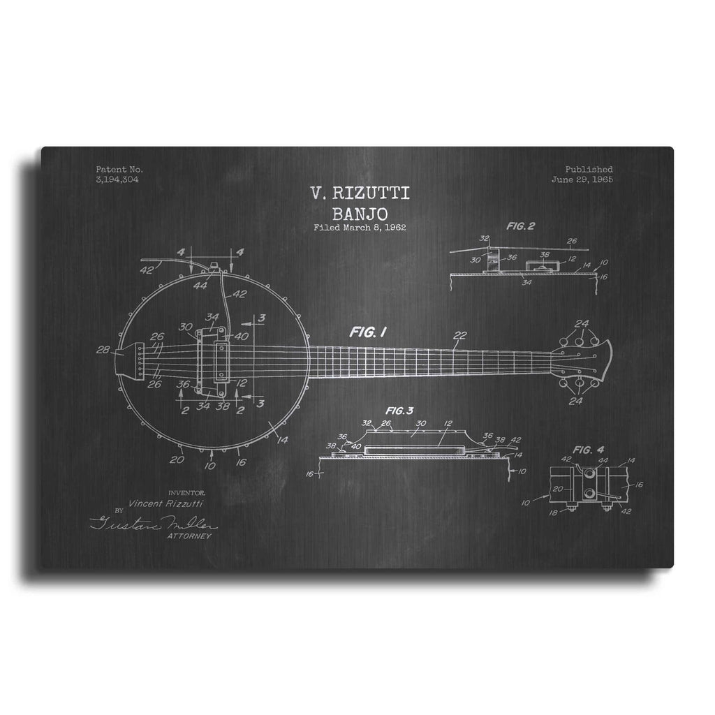 'Banjo Blueprint Patent Chalkboard' – Metal Wall Art