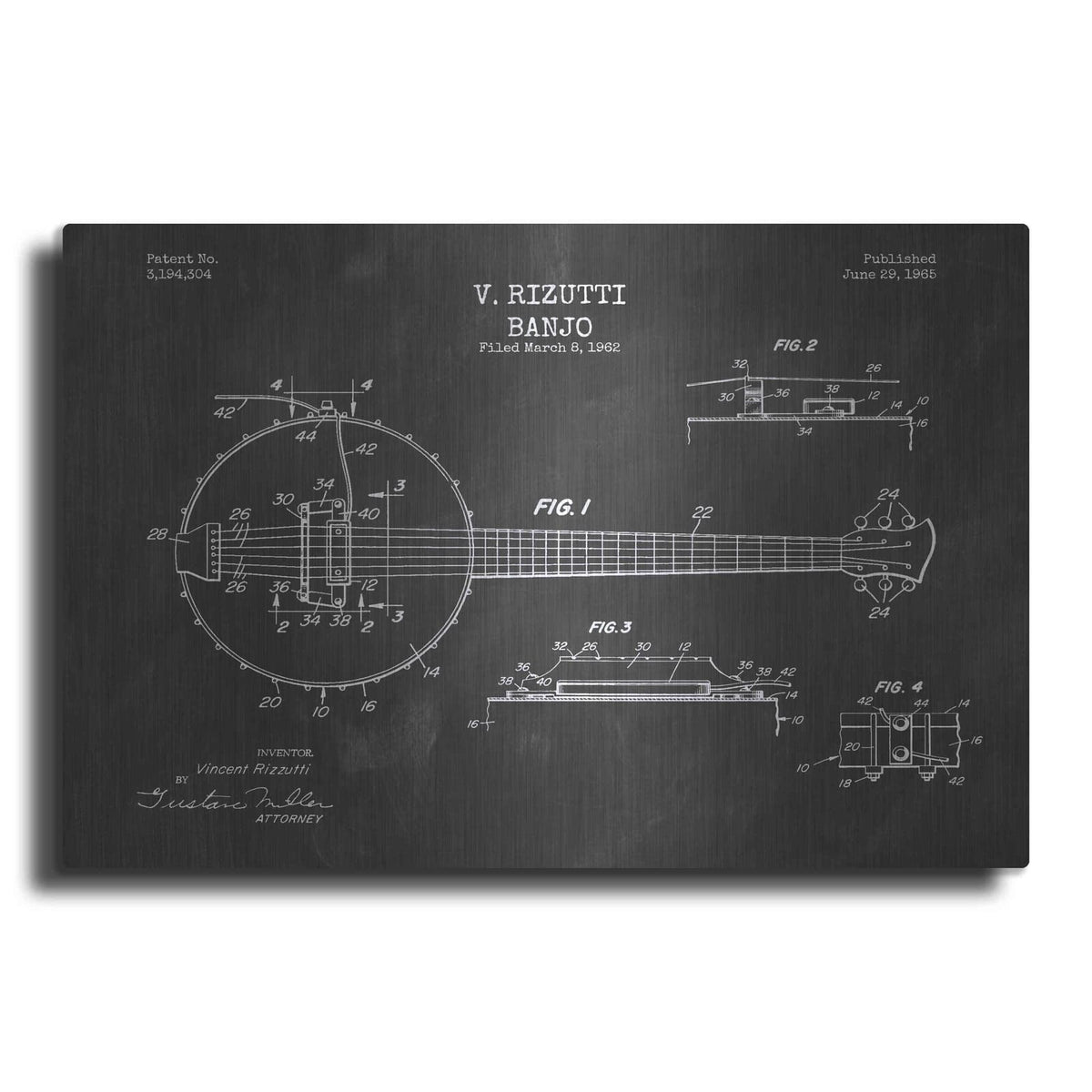 'Banjo Blueprint Patent Chalkboard' – Metal Wall Art