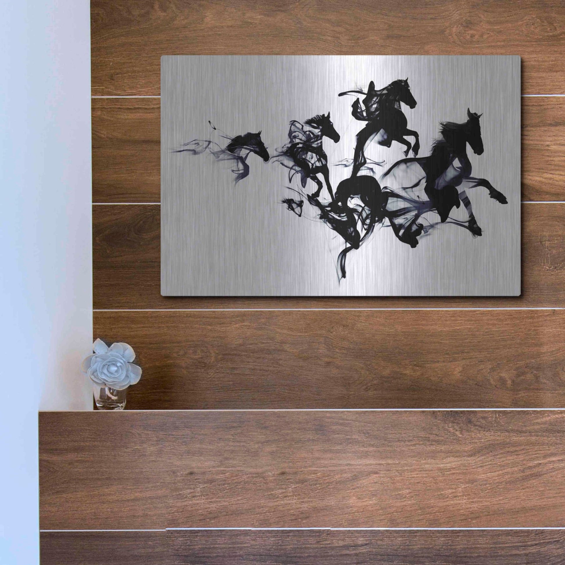 Luxe Metal Art 'Black Horses' by Robert Farkas, Metal Wall Art,16x12