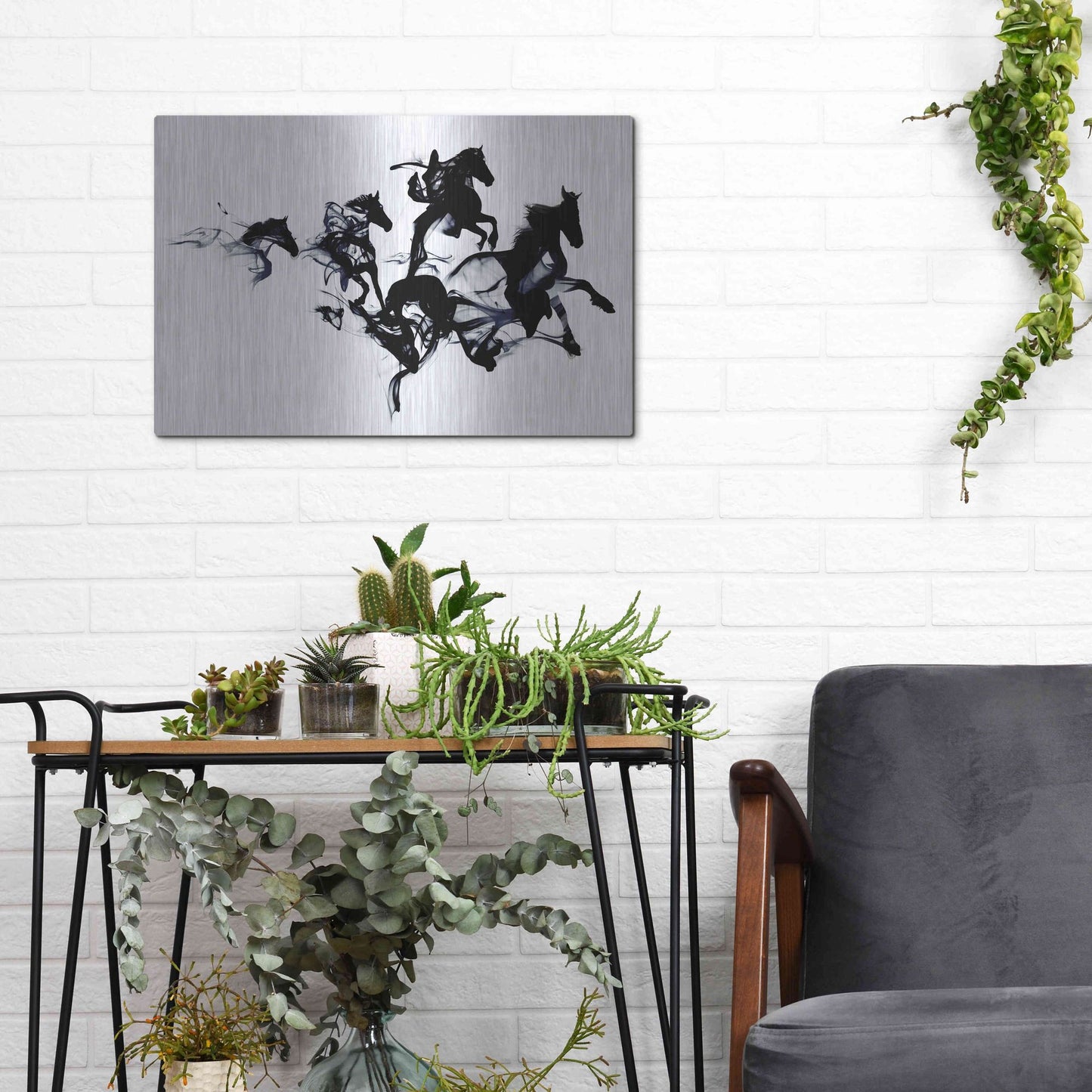 Luxe Metal Art 'Black Horses' by Robert Farkas, Metal Wall Art,16x12