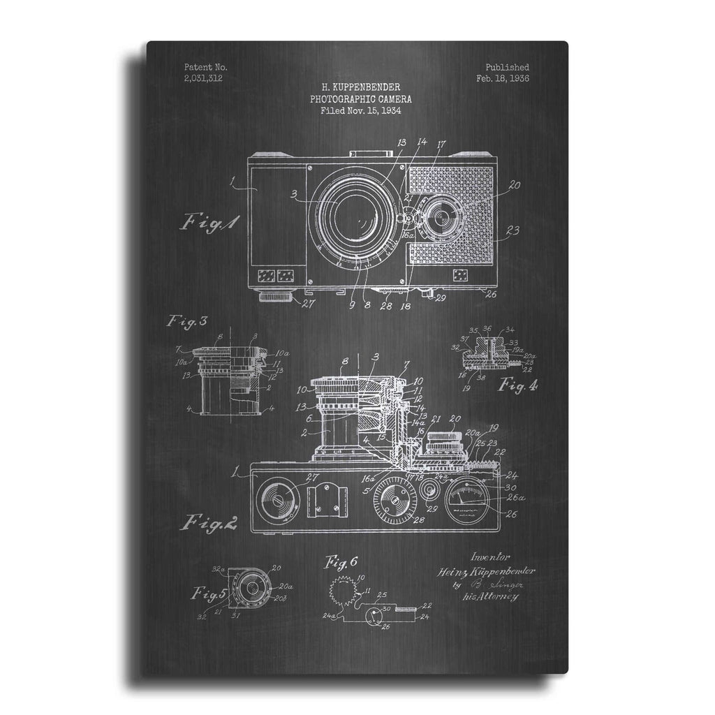 'Camera, 1936 Blueprint Patent Chalkboard' – Metal Wall Art