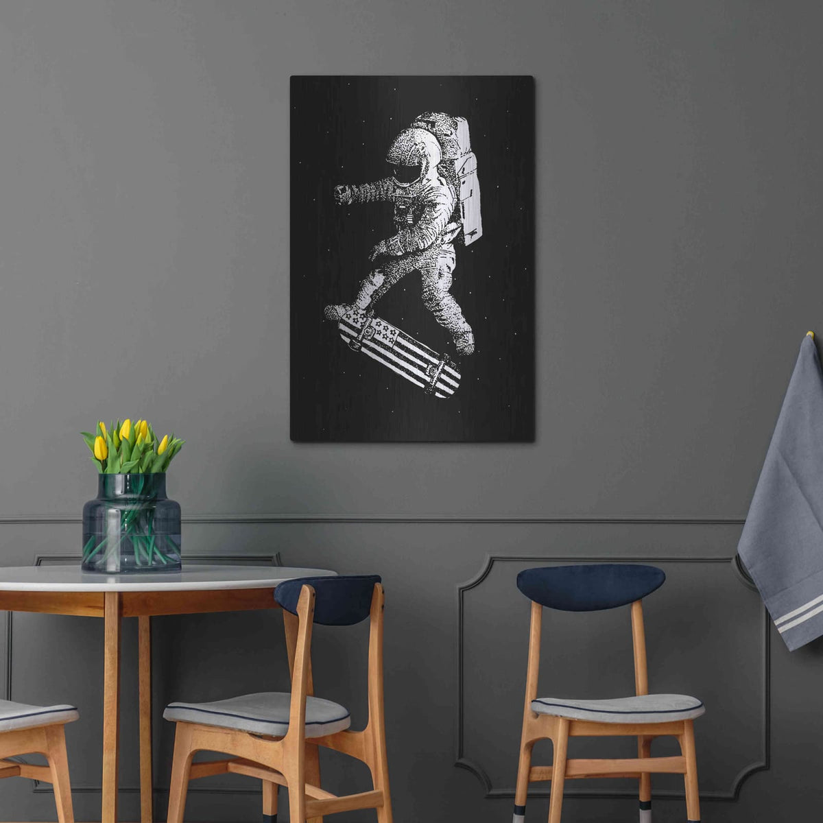 'Kickflip in Space' by Robert Farkas – Metal Wall Art, 24x36 room view
