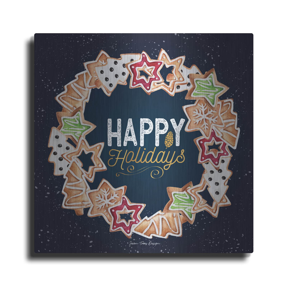 'Gingerbread Happy Holidays Wreath' by Seven Trees Design – Metal Wall Art