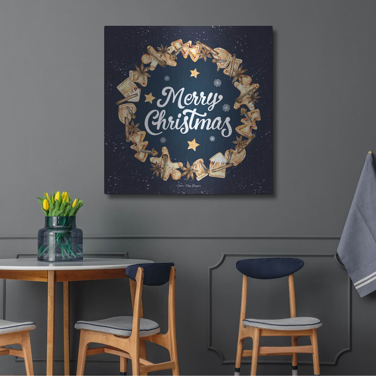 'Gingerbread Merry Christmas Wreath' by Seven Trees Design – Metal Wall Art, 36x36 room view