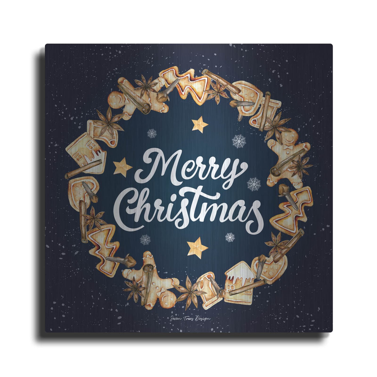 'Gingerbread Merry Christmas Wreath' by Seven Trees Design – Metal Wall Art