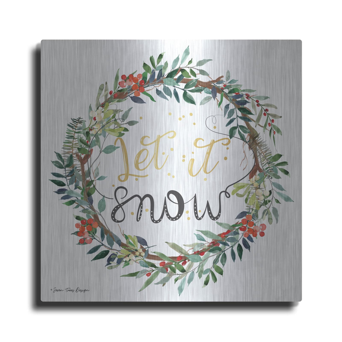 'Let It Snow Wreath' by Seven Trees Design – Metal Wall Art