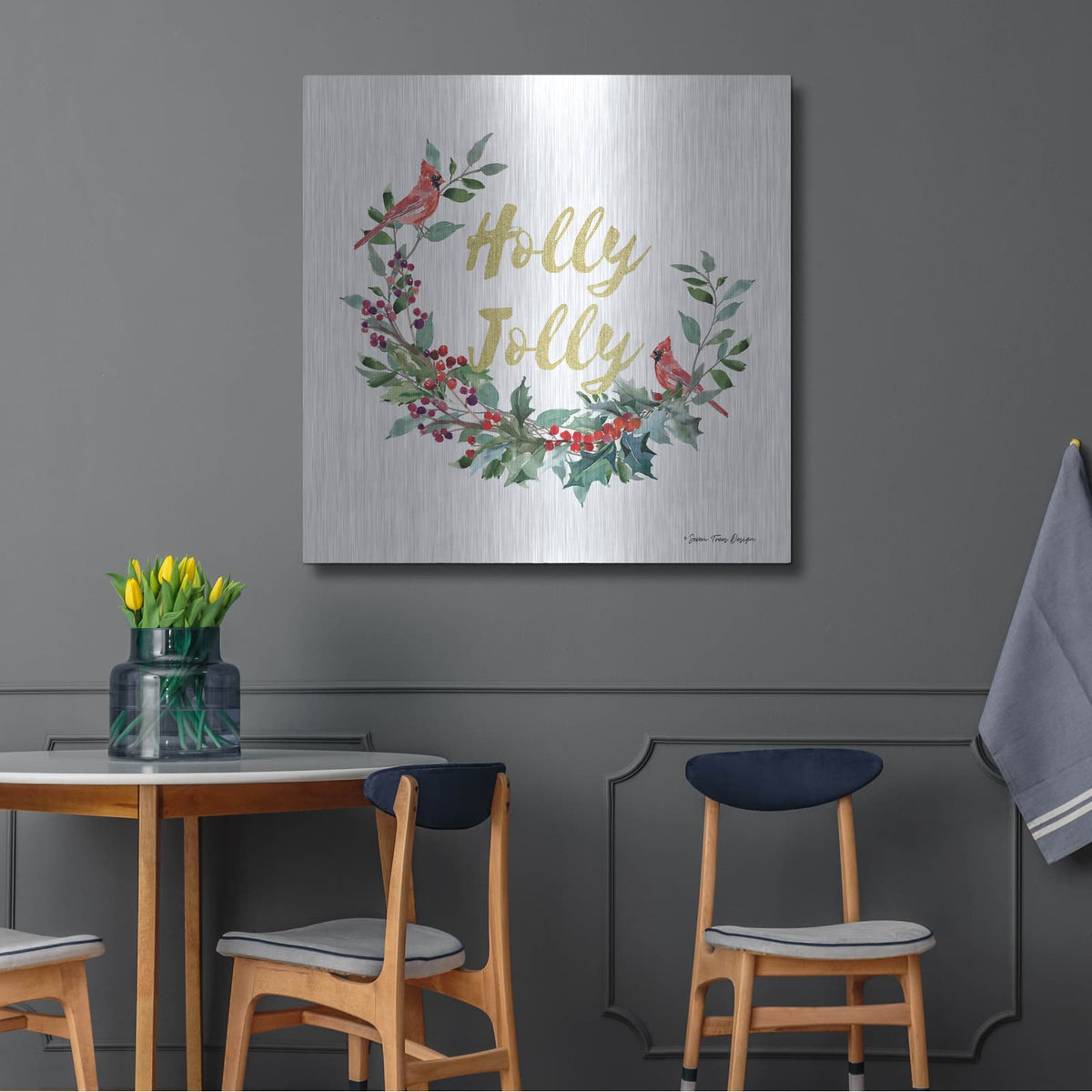 'Holly Jolly Cardinal Wreath' by Seven Trees Design – Metal Wall Art, 36x36 room view