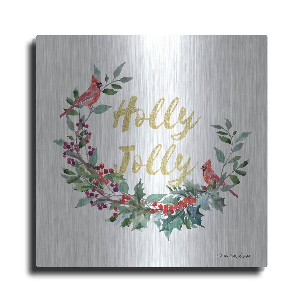 'Holly Jolly Cardinal Wreath' by Seven Trees Design – Metal Wall Art