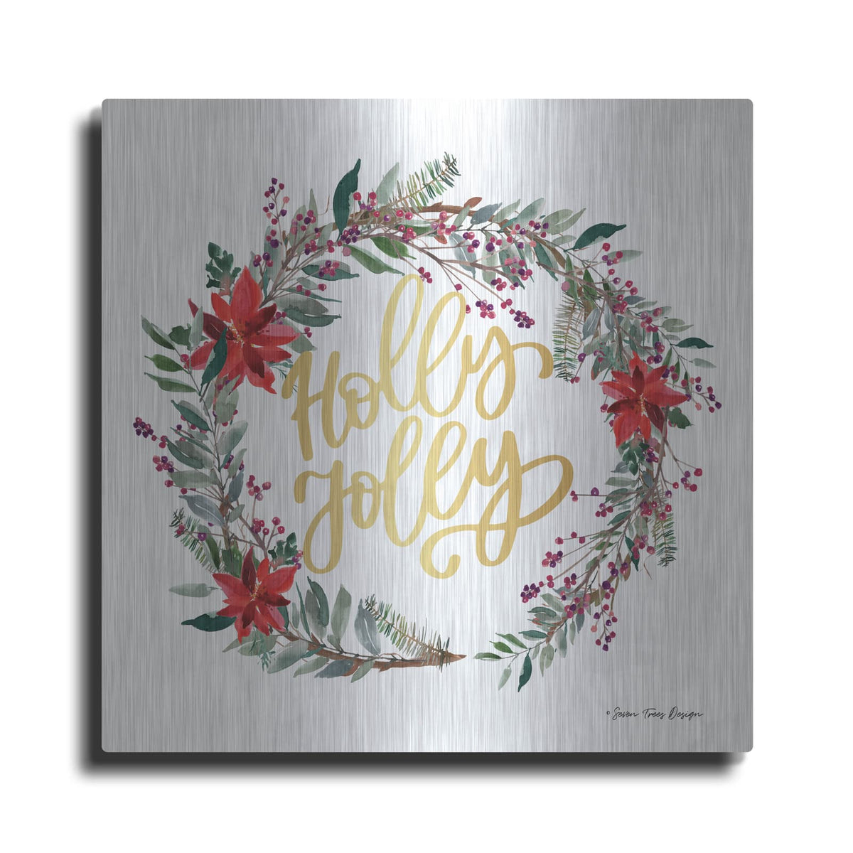 'Holly Jolly Poinsettia Wreath' by Seven Trees Design – Metal Wall Art