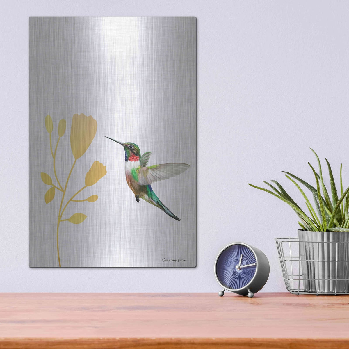 'Hummingbird and the Flower' by Seven Trees Design – Metal Wall Art, 12x16 room view