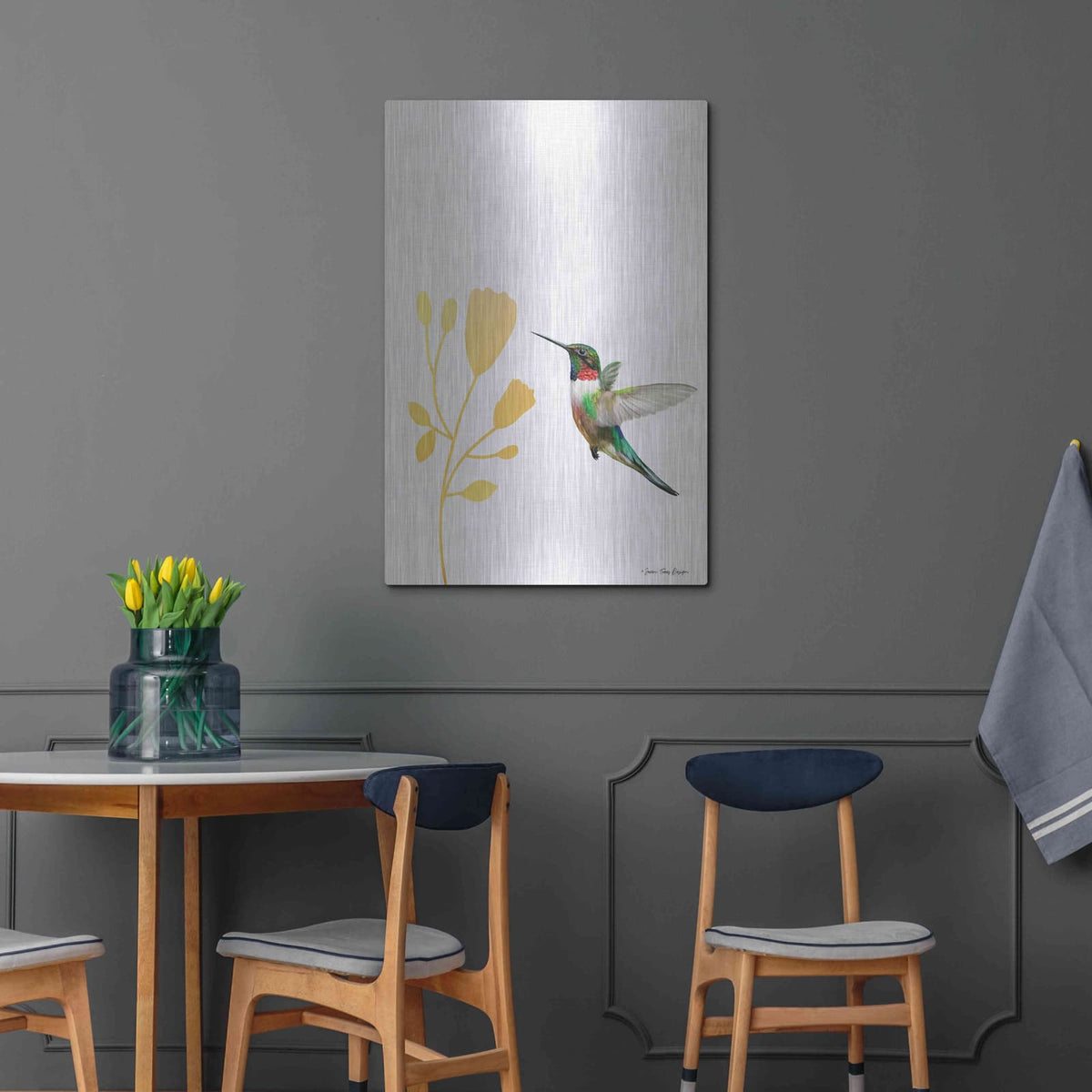 'Hummingbird and the Flower' by Seven Trees Design – Metal Wall Art, 24x36 room view