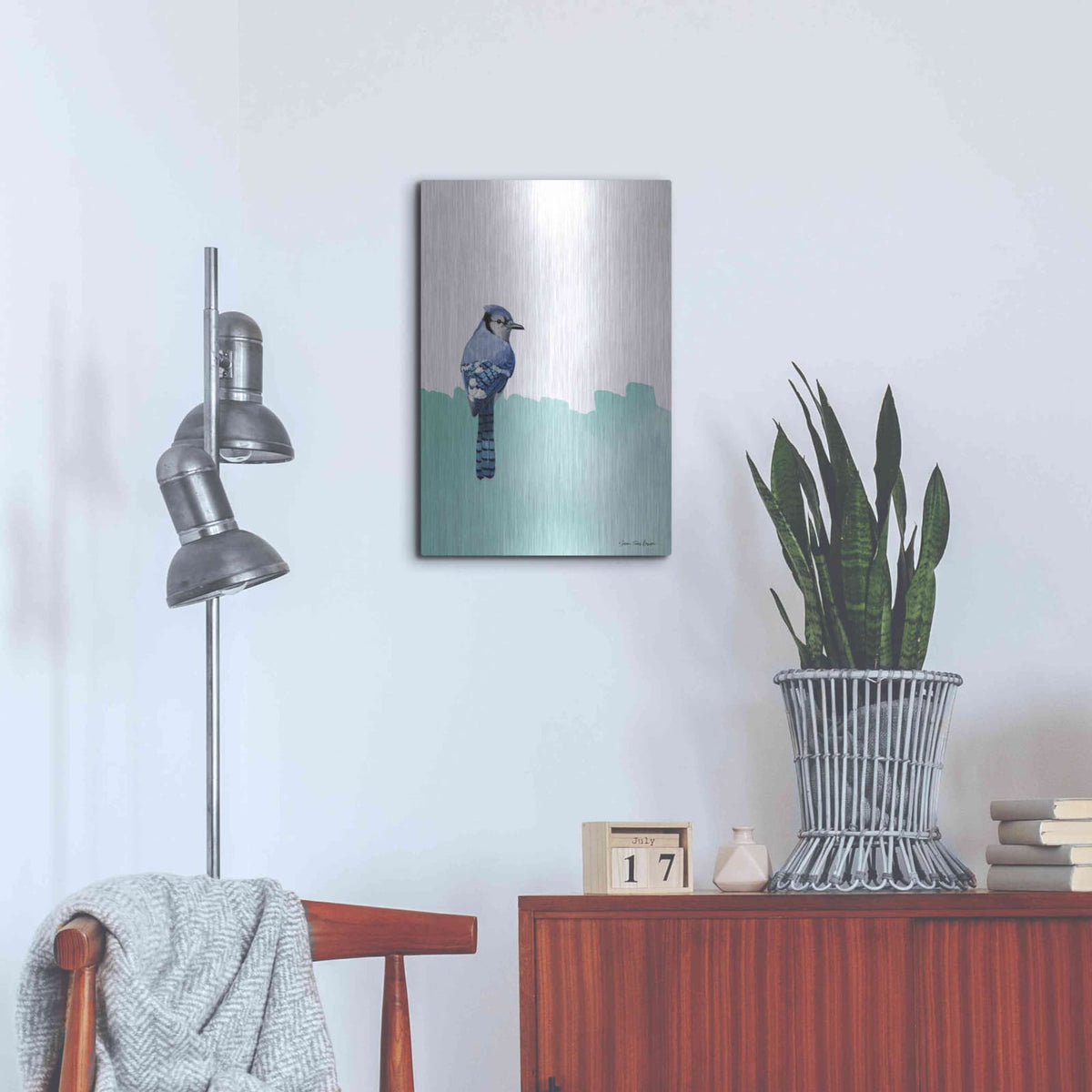'Bird on Blue' by Seven Trees Design – Metal Wall Art, 16x24 room view