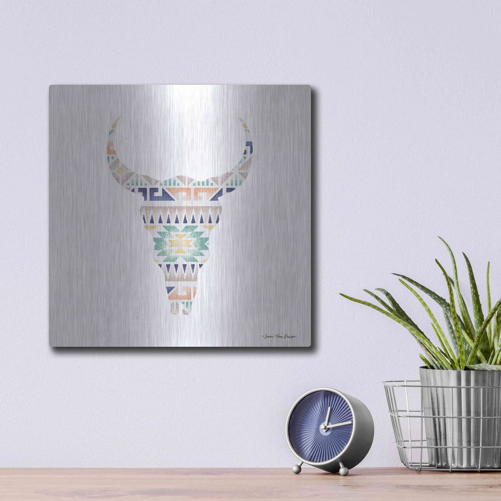 'Aztec Cow Head' by Seven Trees Design – Metal Wall Art, 12x12 room view