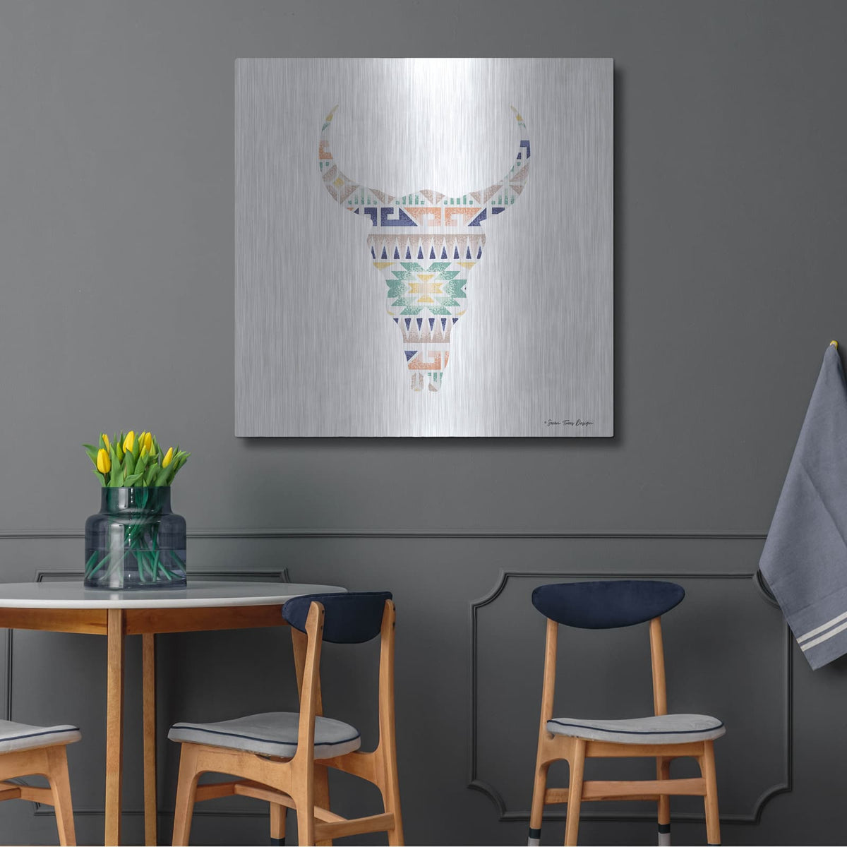 'Aztec Cow Head' by Seven Trees Design – Metal Wall Art, 36x36 room view