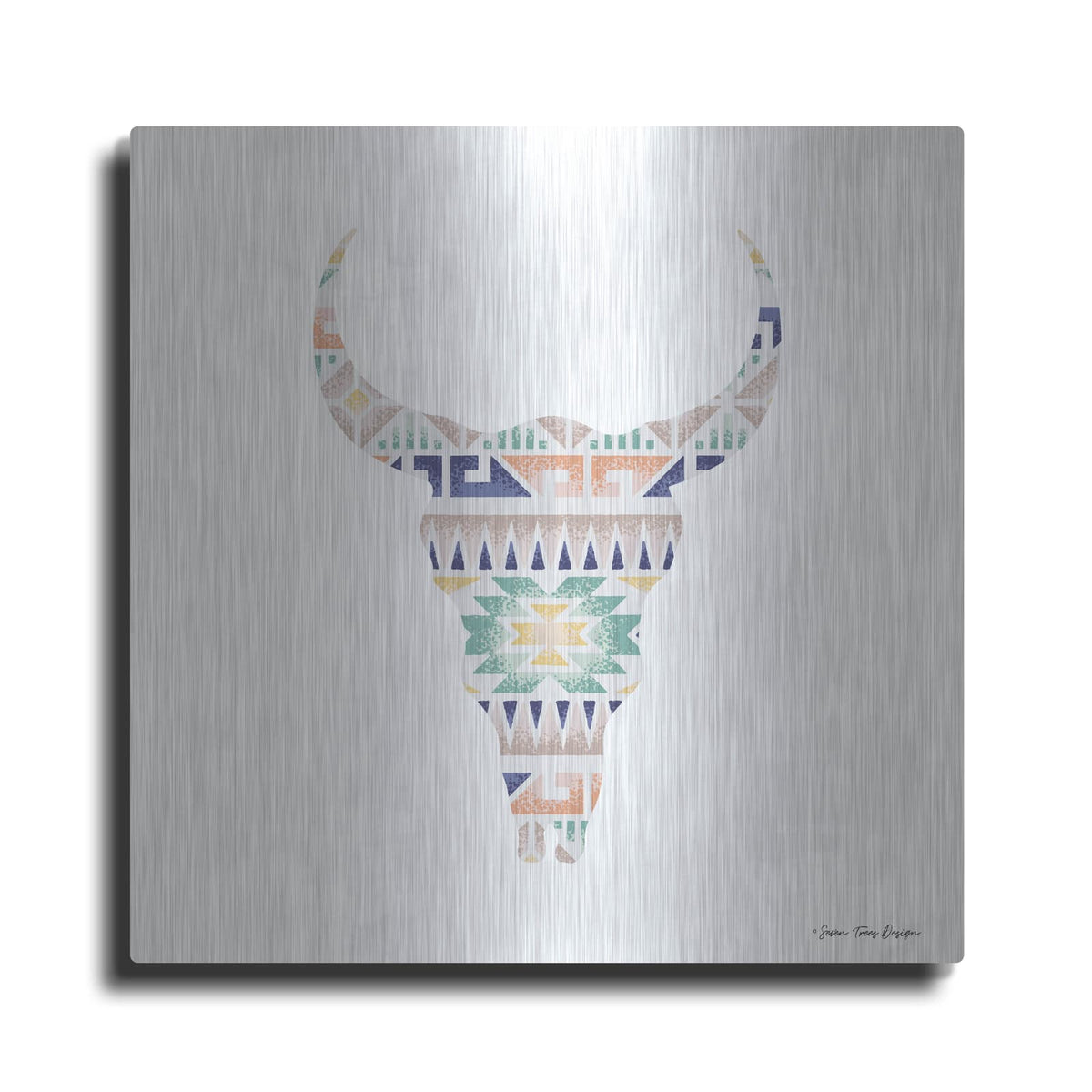 'Aztec Cow Head' by Seven Trees Design – Metal Wall Art
