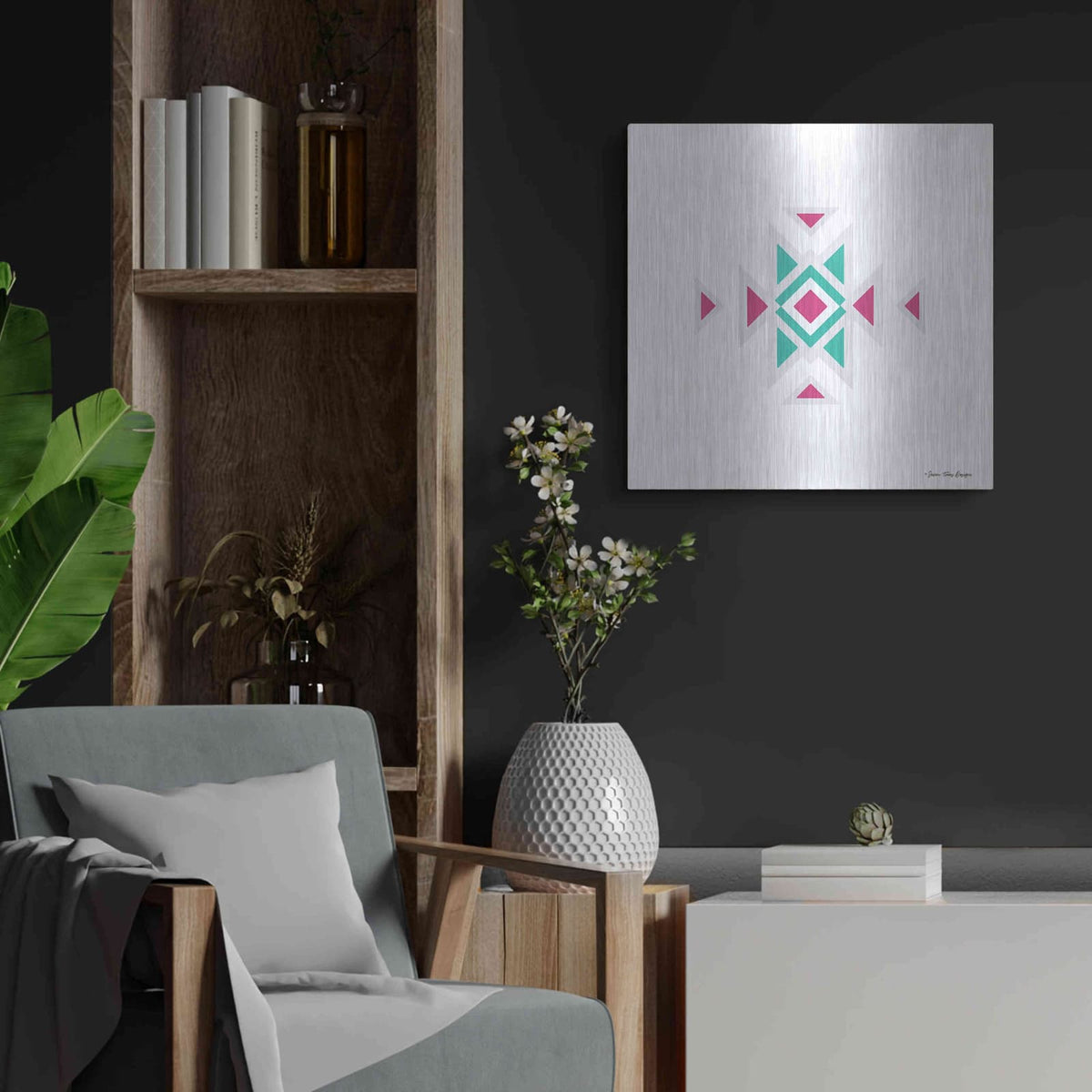 'Watercolor Aztec Art I' by Seven Trees Design – Metal Wall Art, 24x24 room view