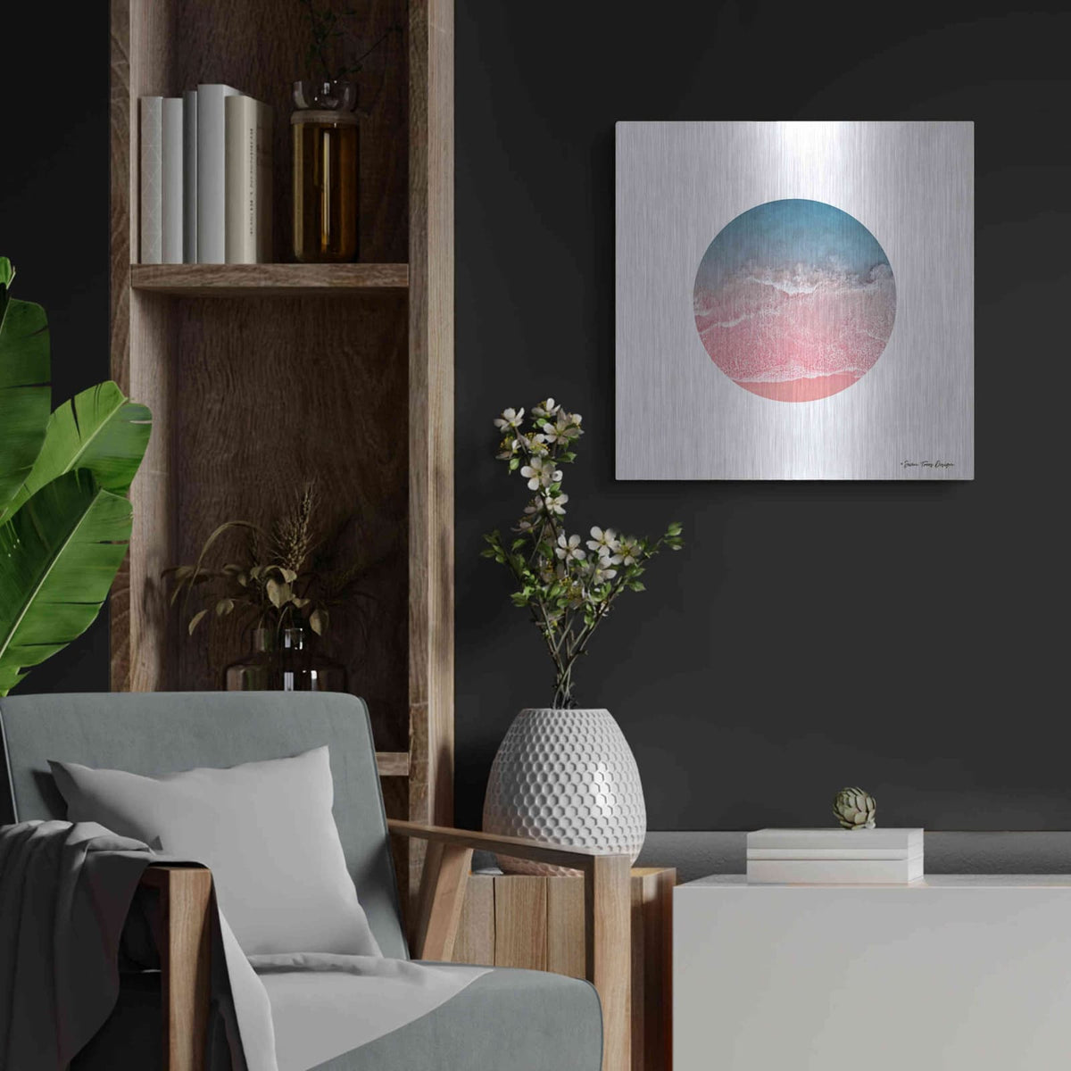 'Ocean Circle' by Seven Trees Design – Metal Wall Art, 24x24 room view