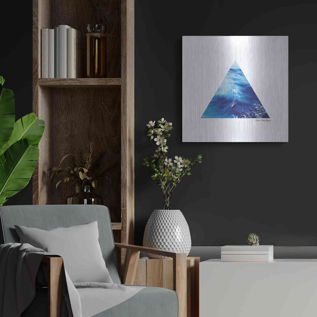 'Ocean Triangle' by Seven Trees Design – Metal Wall Art, 24x24 room view