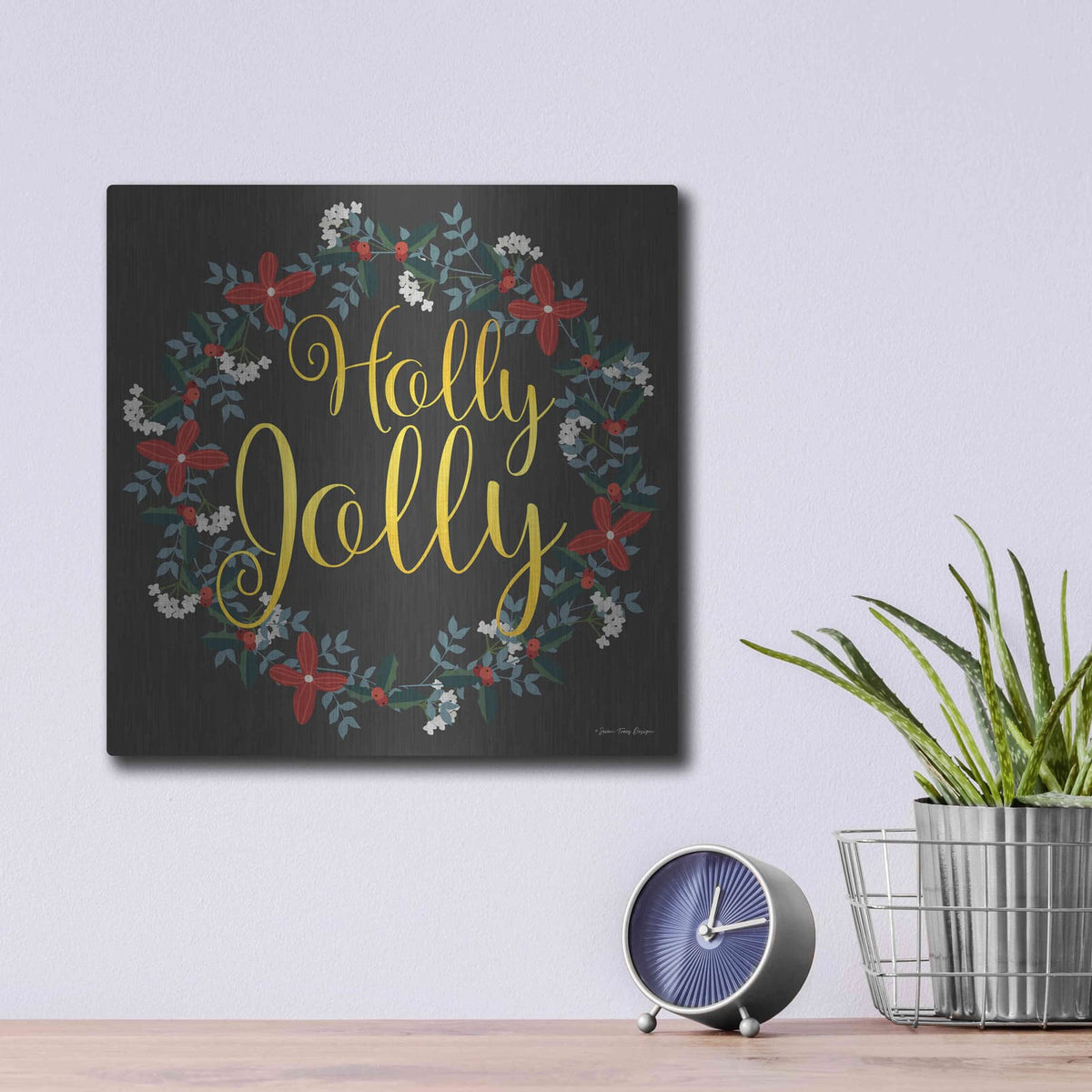 'Holly Jolly Wreath' by Seven Trees Design – Metal Wall Art, 12x12 room view