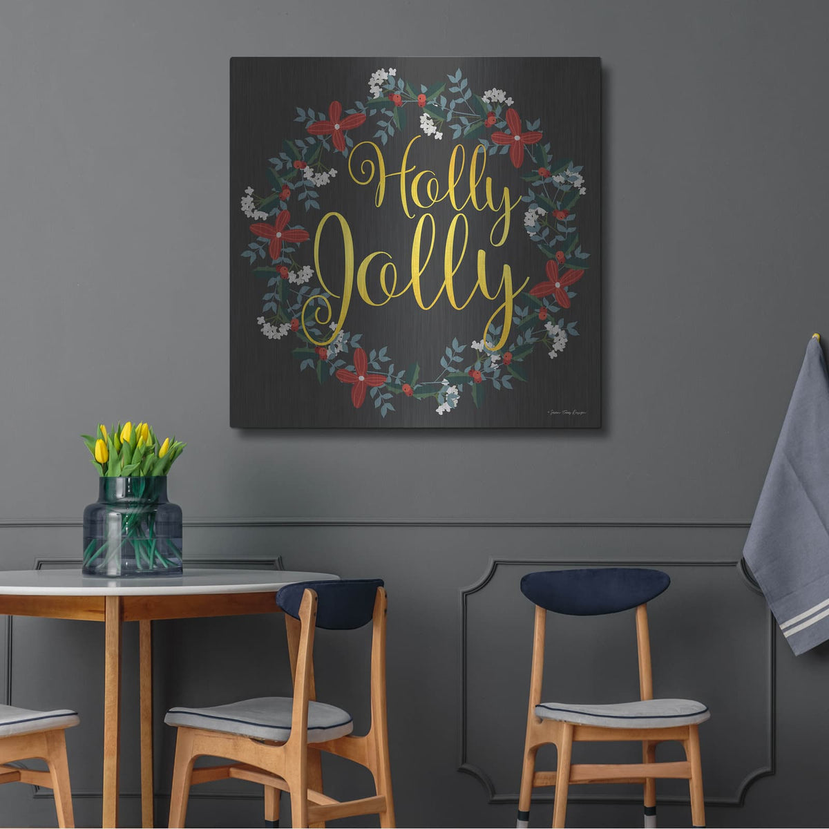 'Holly Jolly Wreath' by Seven Trees Design – Metal Wall Art, 36x36 room view