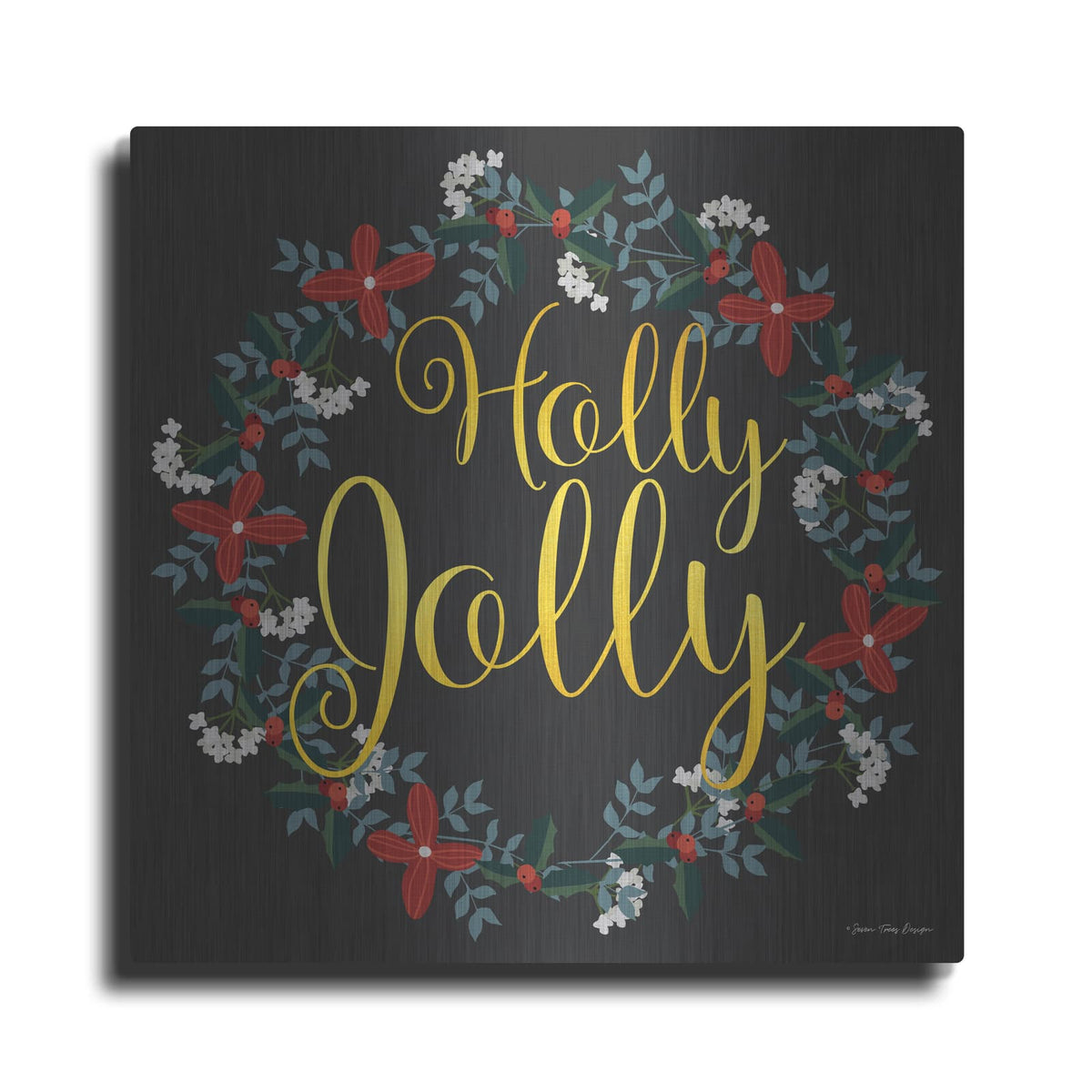 'Holly Jolly Wreath' by Seven Trees Design – Metal Wall Art