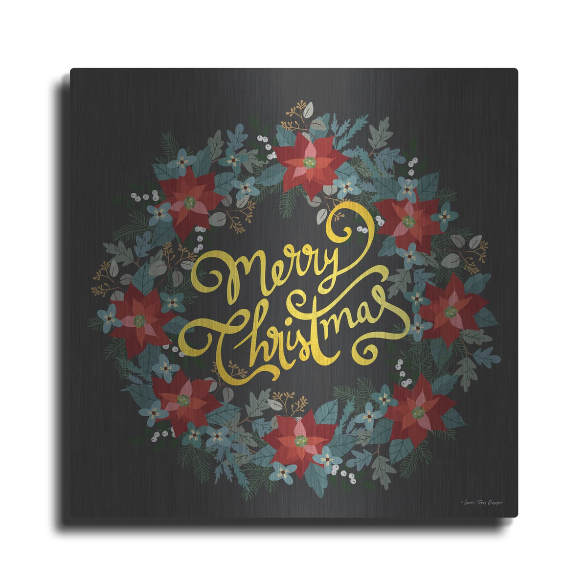 'Merry Christmas Wreath' by Seven Trees Design – Metal Wall Art