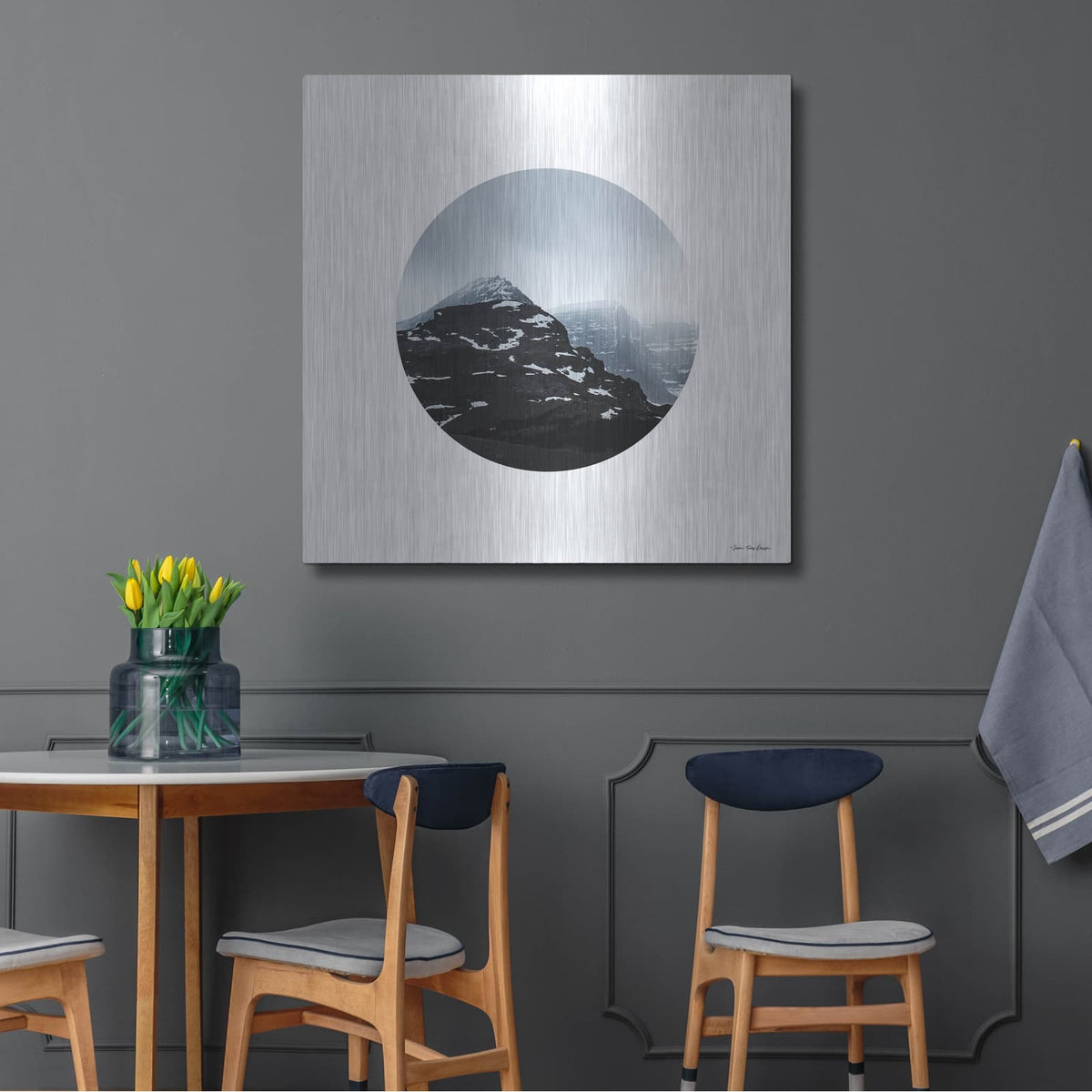'Snow Mountains' by Seven Trees Design – Metal Wall Art, 36x36 room view