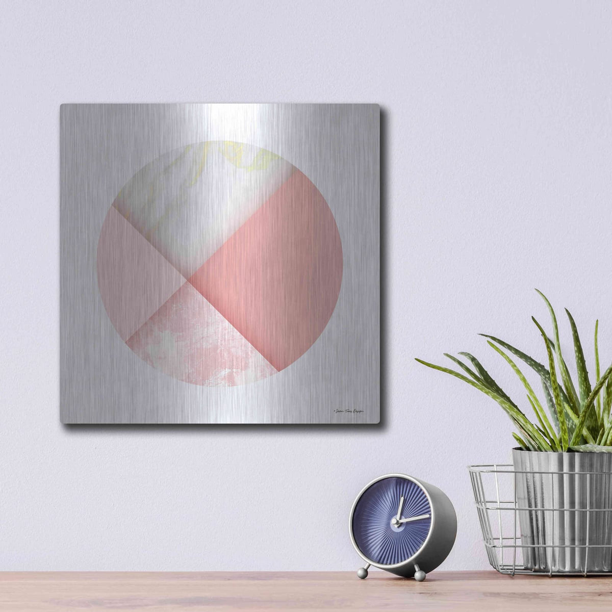'Pink Marble Circle I' by Seven Trees Design – Metal Wall Art, 12x12 room view